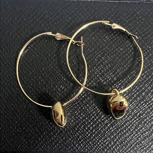 Gold Hoop Earrings with Heart Charm - Women Jewelry
